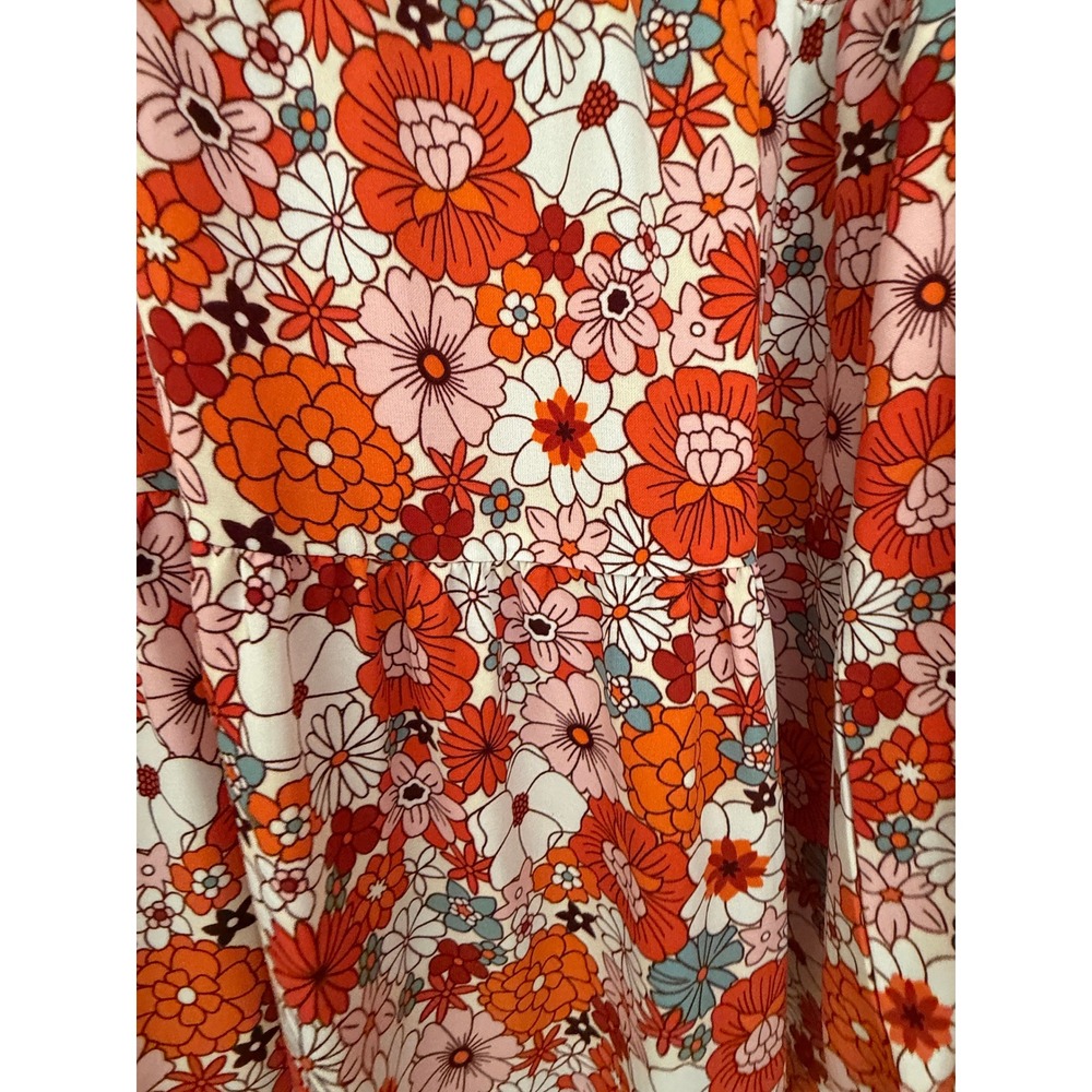 Dokotoo Maxi Dress SZ XL Orange Floral V Neck Collared Long Sleeve Tiered Boho - Picture 2 of 7